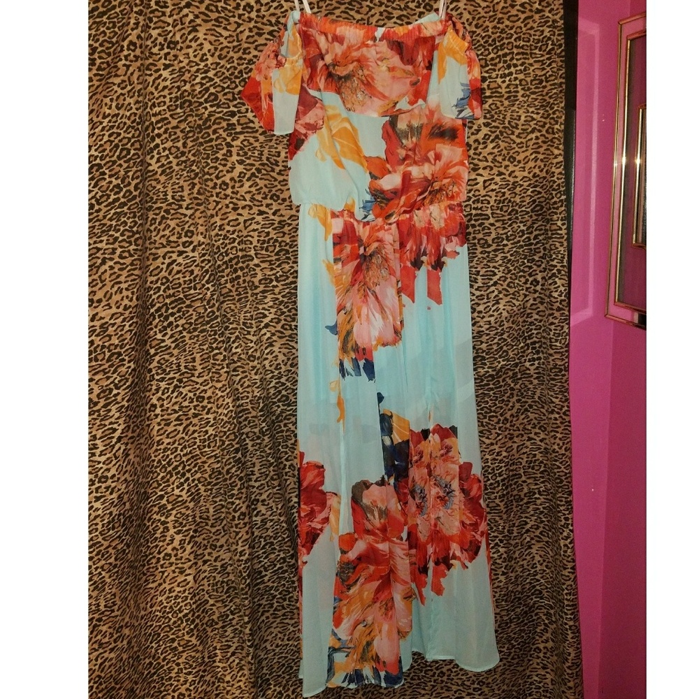 Colorfully Flower Printed Strapless Dress Size 14